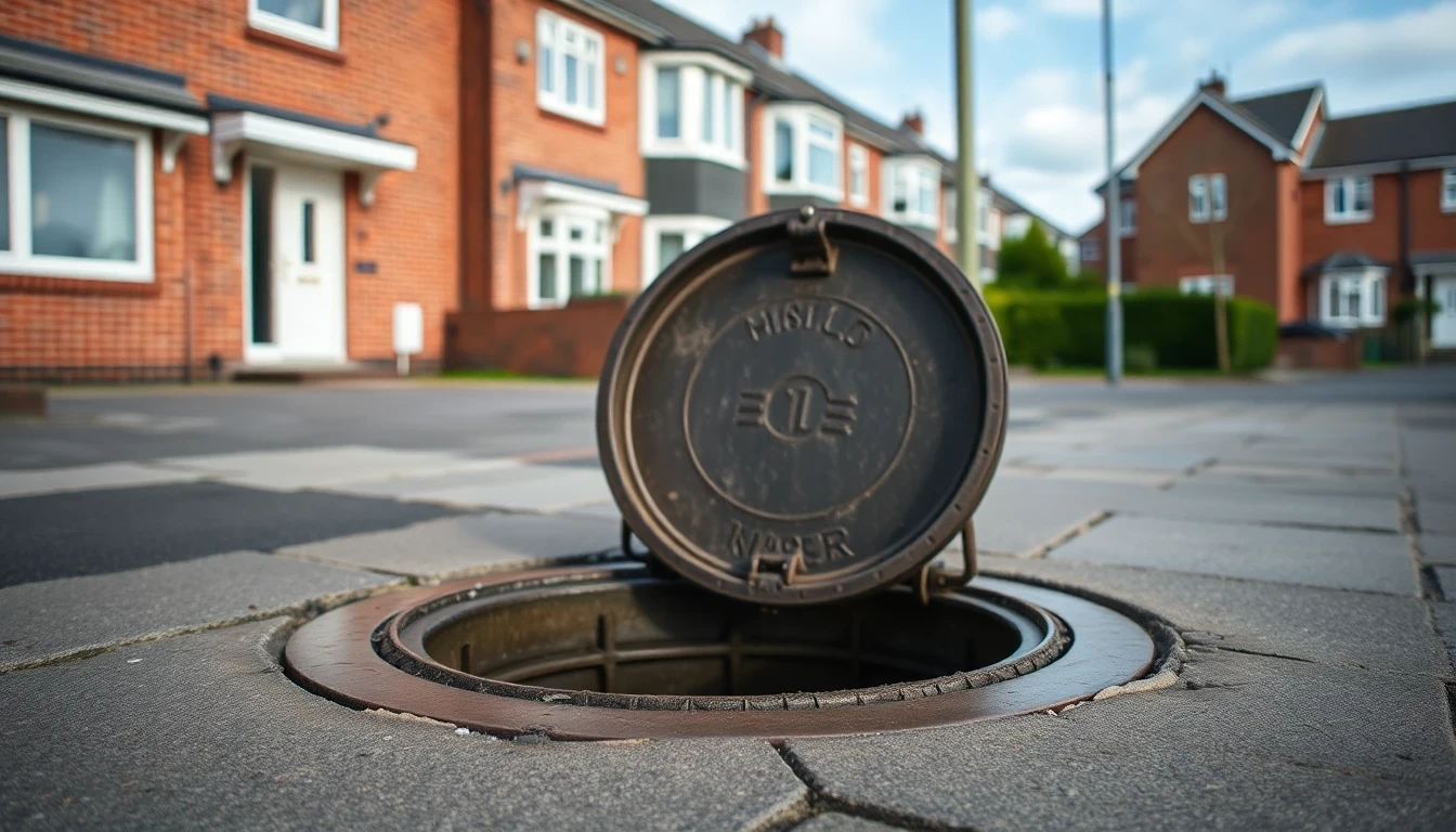 Open manhole on Lancashire suburban pavement